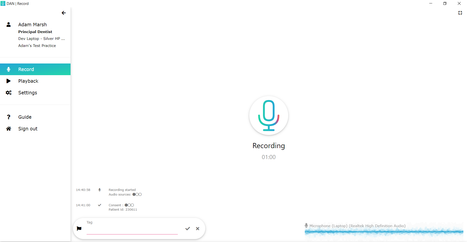DAN enregistrement audio dentiste screenshot